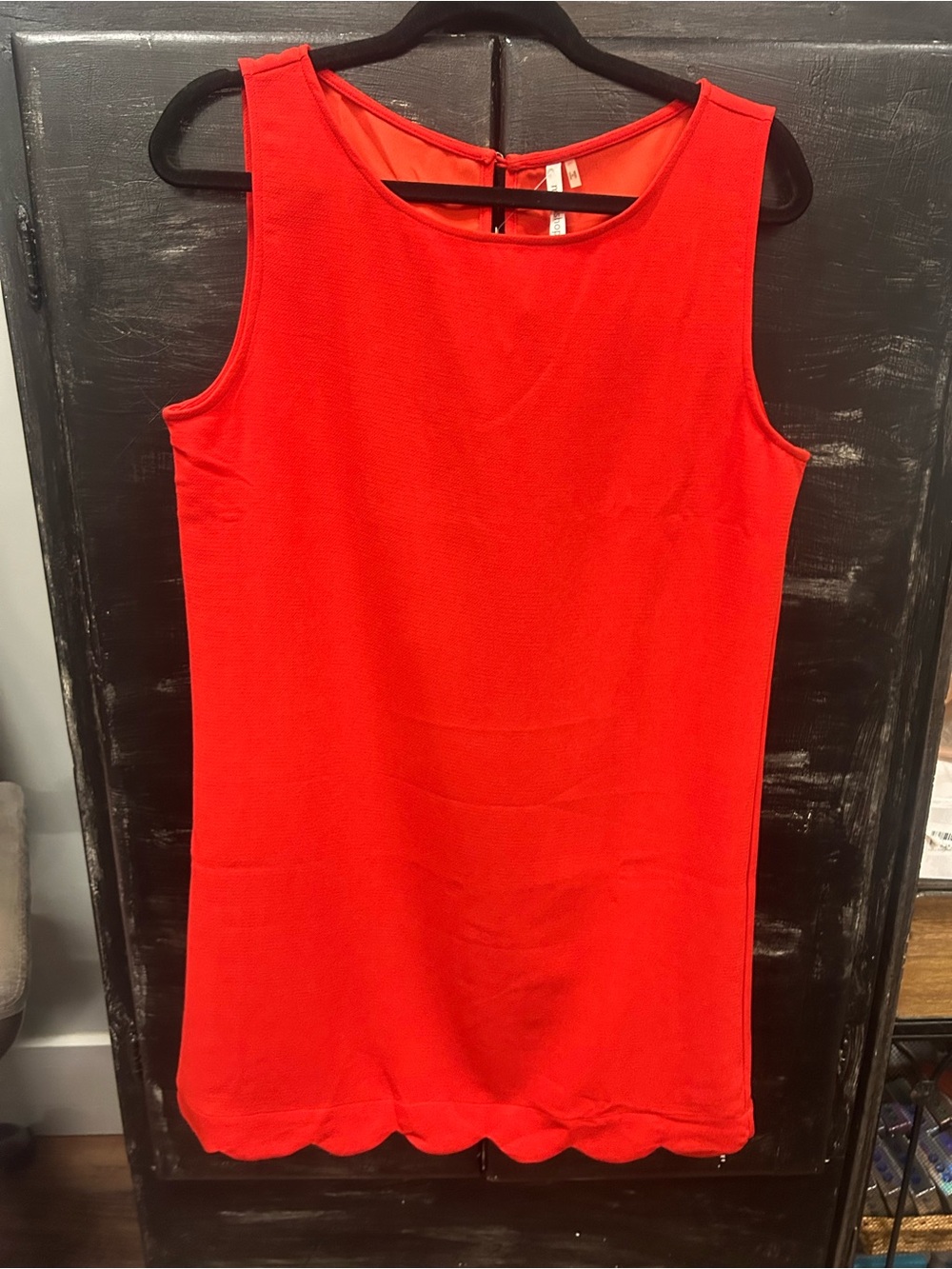 mittoshop Red Sleeveless Scallop-Hem Midi Dress